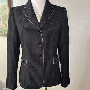 Tahari Black Pinstripe Blazer w/ Pink Piping - Size 6p